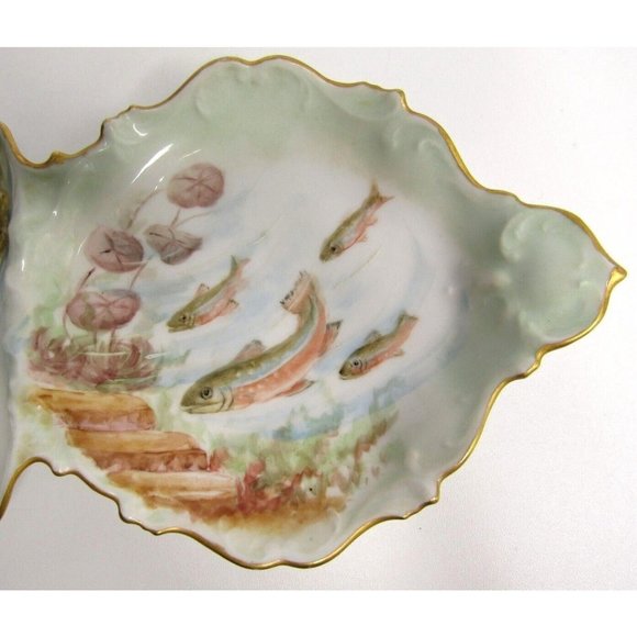 Tressemanes & Vogt Limoges France Fish Gilt Edged Sardine Tray (T & V) Vintage - Picture 2 of 11